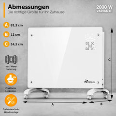Convectorkachel - Elektrisch - Kachel - Heater - Verwarming - Wit - 2000W - TRESKO •