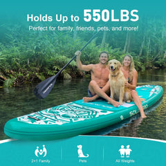 SOLAVERO 350cm, opblaasbaar stand-up paddleboard, met een draagvermogen 250kg, extra breed ontwerp van 89 cm, stabiel antislip dek, hoogwaardige