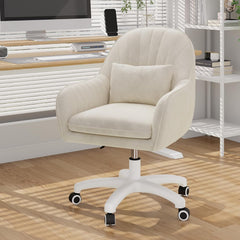 Aivermeil Homeoffice stoel, fluwelen stoel met hoofdkussen, 360 graden draaibaar, in hoogte verstelbaar, ergonomisch, make-upstoel, draaistoel, voor werkkamer, slaapkamer, tot 120 kg belastbaar, beige