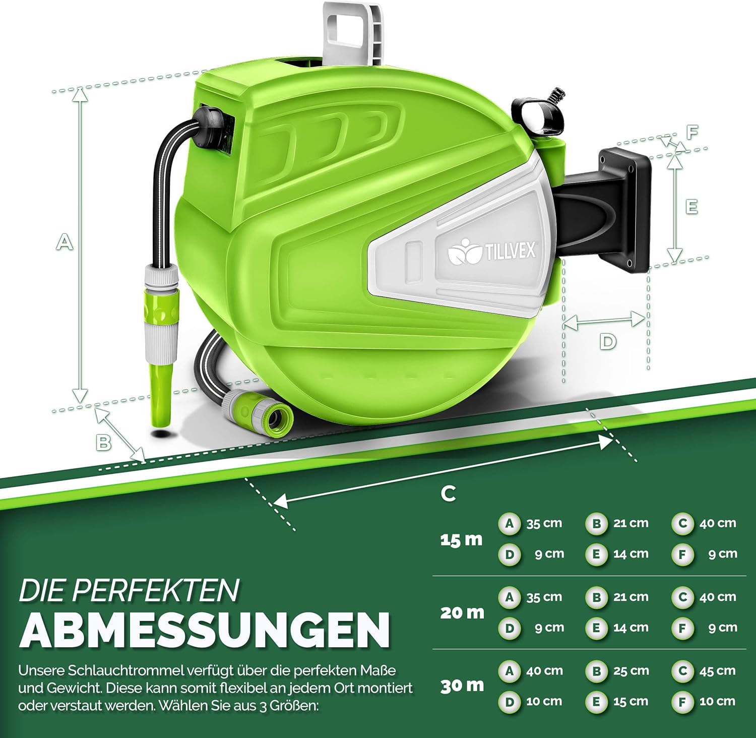 Wandslangenbox - Tuinslanghaspel - Tuinslang met haspel - 15 meter - Groen