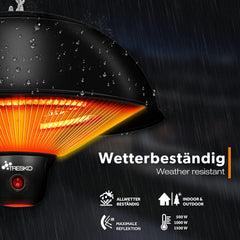 Terrasverwarmer - Infrarood Verwarming - Elektrisch - Heater - 1500W - Zwart - TRESKO®