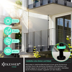 KESSER® Klemluifel - Balkonluifel - Zonwering - 200x310 cm - Grijs