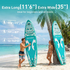 SOLAVERO 350cm, opblaasbaar stand-up paddleboard, met een draagvermogen 250kg, extra breed ontwerp van 89 cm, stabiel antislip dek, hoogwaardige