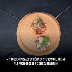 Gastronoma Pizzaoven – pizzaoven met terracottakoepel voor 4 personen – Pizzadom – 800 Watt – bereiding in 5-7 minuten – met accessoires – platte koepel