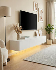 Zwevende tv-kast hangend, 140 cm, kast met led, moderne tv-kast met laden, wandmontage, tv-board, sideboard voor woonkamer