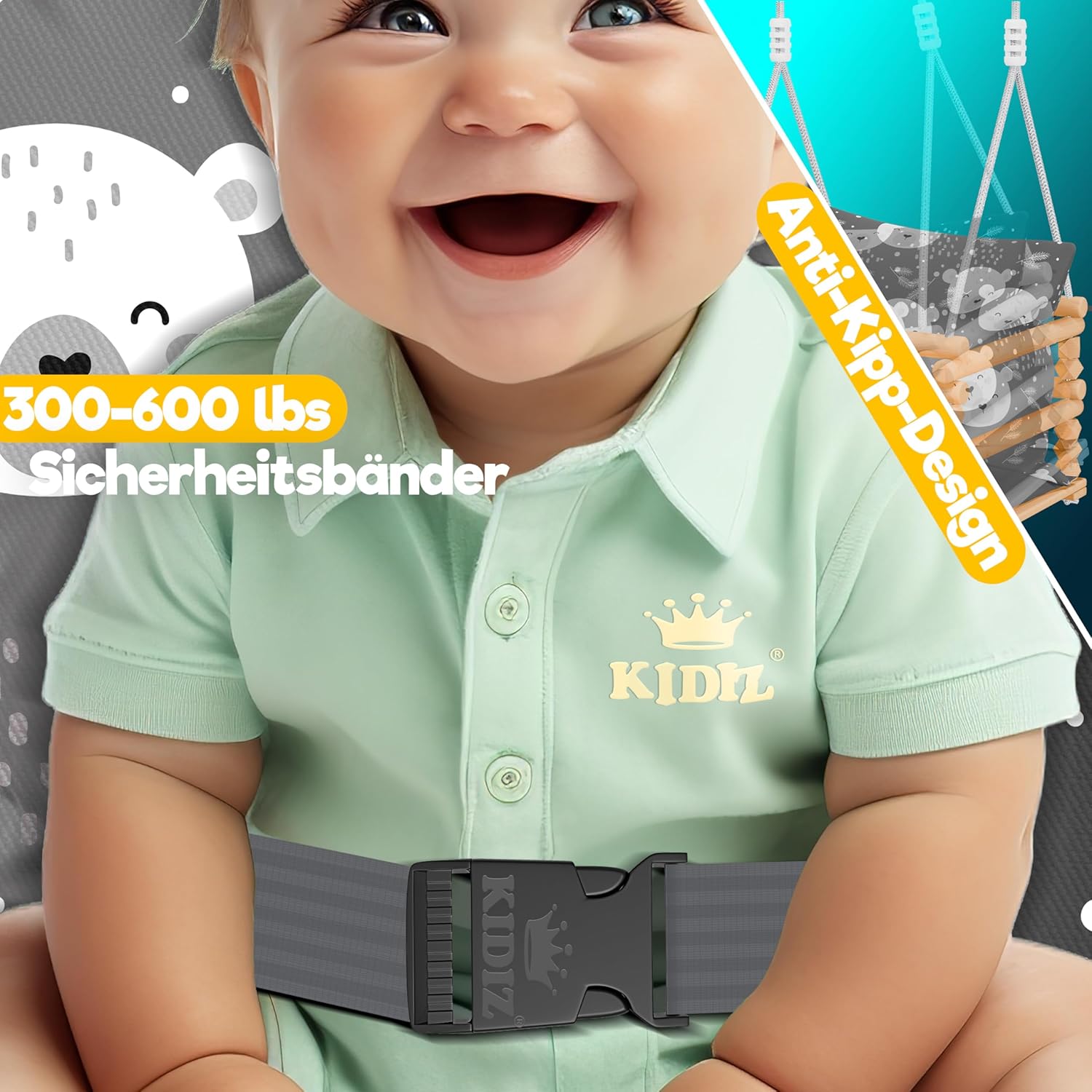 KIDIZ® Babyschommel - Kinderschommel - Baby Swing - Grijs