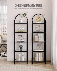 Hzuaneri Boekenplank, Boekenkast, Gehard Glas, Smalle Plank voor Slaapkamer, Badkamer, Thuiskantoor, Stalen Frame, 6 Planken, Zwart, BC10601B