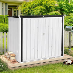 YODOLLA Buitenbakafdekking, Metaal, Bescherming voor 2 bakken, 240 L, Opbergruimte voor gereedschap, fiets, kinderen, 150 x 80 x 117,6 cm (Wit)