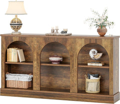 Tribesigns Boerderijconsoletafel, 160 cm lange haltafel met 3-traps opbergruimte, houten rechthoekige banktafel achter de bank voor ingang, hal, woonkamer, bruin