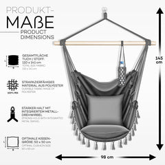 Tillvex® Hangstoel - Binnen & Buiten - Tot 150kg - 2 Kussens - Grijs
