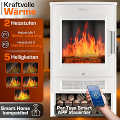 Sfeerhaard elektrisch - Elektrische haard - Met verwarming - 1800W - Wit - TRESKO