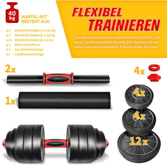 Dumbells set - Gewichten set - Halterset - Verstelbaar - 40 kg - Rood - RE:SPORT