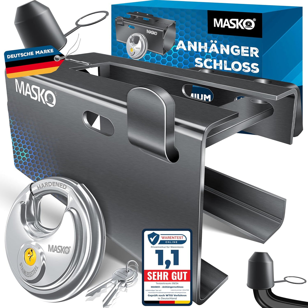 MASKO® Aanhangerslot met scharniersysteem - Diefstalbeveiliging - Antraciet •