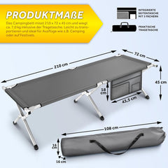 Veldbed - 1 Persoons - Kampeerbed - Stretcher - Grijs - TRESKO®