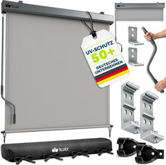 tillvex Verticale zonwering, 180 x 250 cm, voor buiten en binnen met regenhoes, buitenrolgordijn, waterdicht, met handslinger, voor balkon, terras en tuin, balkonrolgordijn, zonwering