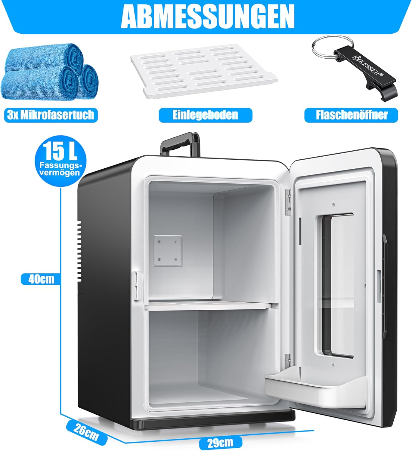 KESSER® Mini-koelkast - 15 Liter - 5-65°C - Zwart