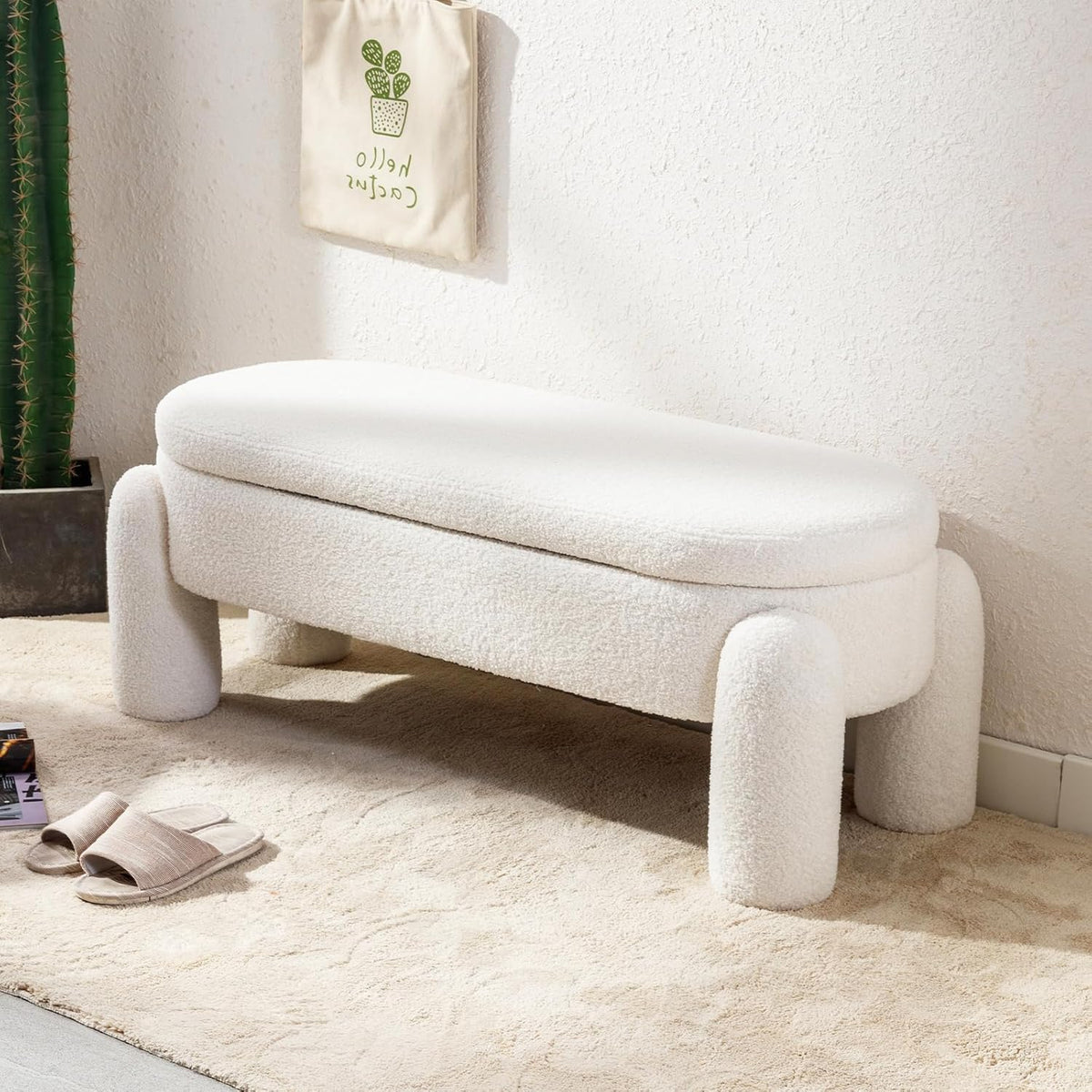chairus Moderne zitbank met opbergruimte, comfortabele bekleding van kunstbont, wit,  bekleed met zacht fluweel, geschikt als opbergkast voor hal, slaapkamer, entree of woonkamer.