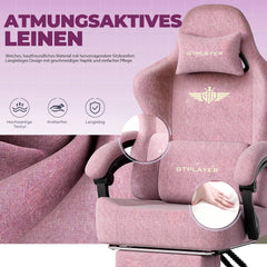 GTPLAYER Gamingstoel, ademende bureaustoel, ergonomisch, hoogwaardige stof, ergonomische pc-stoel, 160° verstelbare rugleuning en uittrekbare voetensteun, draagkracht 180 kg, roze
