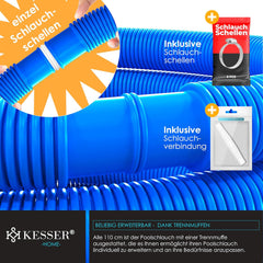 KESSER® Zwembadslang 8 m / Ø 38 mm | zwembadslang met | zonne-slang voor zwembad | zuigslang | pompslang | flexibele waterslang incl. slangklemmen en -verbinding | blauw