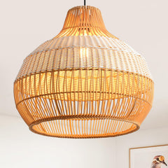 Parrot Uncle Rotan & folie hanglamp, 43 cm bamboe lampenkap, mand hanglamp, in hoogte verstelbaar, E27-fitting voor eetkamer, woonkamer, slaapkamer, hal (geen gloeilamp) [energieklasse A]