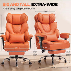 COMHOMA Ergonomische gamingstoel, bureaustoel, 180 kg, met verstelbare lendensteun en voetensteun, hybride design van kunstleer en mesh, 150° verstelbare rugleuning, hoge managersstoel, Oranje - CH910