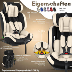 KIDIZ® Autostoeltje - 5-punts veiligheidsgordel - Beige