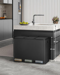 Hzuaneri Vuilnisemmer, afvalscheidingssysteem, 3 vakken, 45 l (3 x 15 l), roestvrij staal, pedaalemmer met kleurcoderbare pedalen, afvalemmer, rustige langzame afdaling, zwart SW04599B