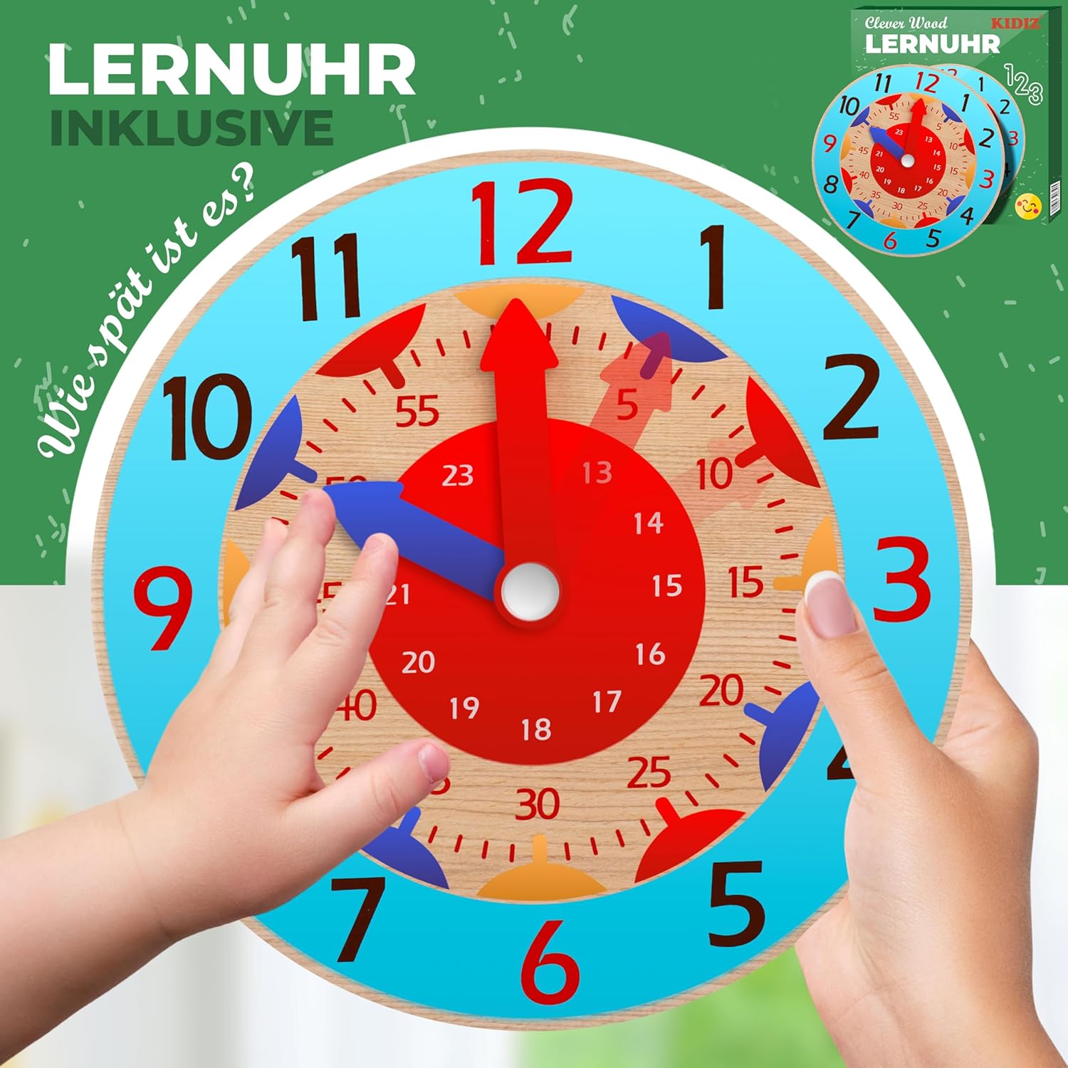 KIDIZ® Leertoren voor kinderen vanaf 1 jaar, incl. leerklok | 3-traps in hoogte verstelbare opstapkruk van grenenhout | speelse motorische vaardigheden bevorderen Montessori leertoren tot 50 kg
