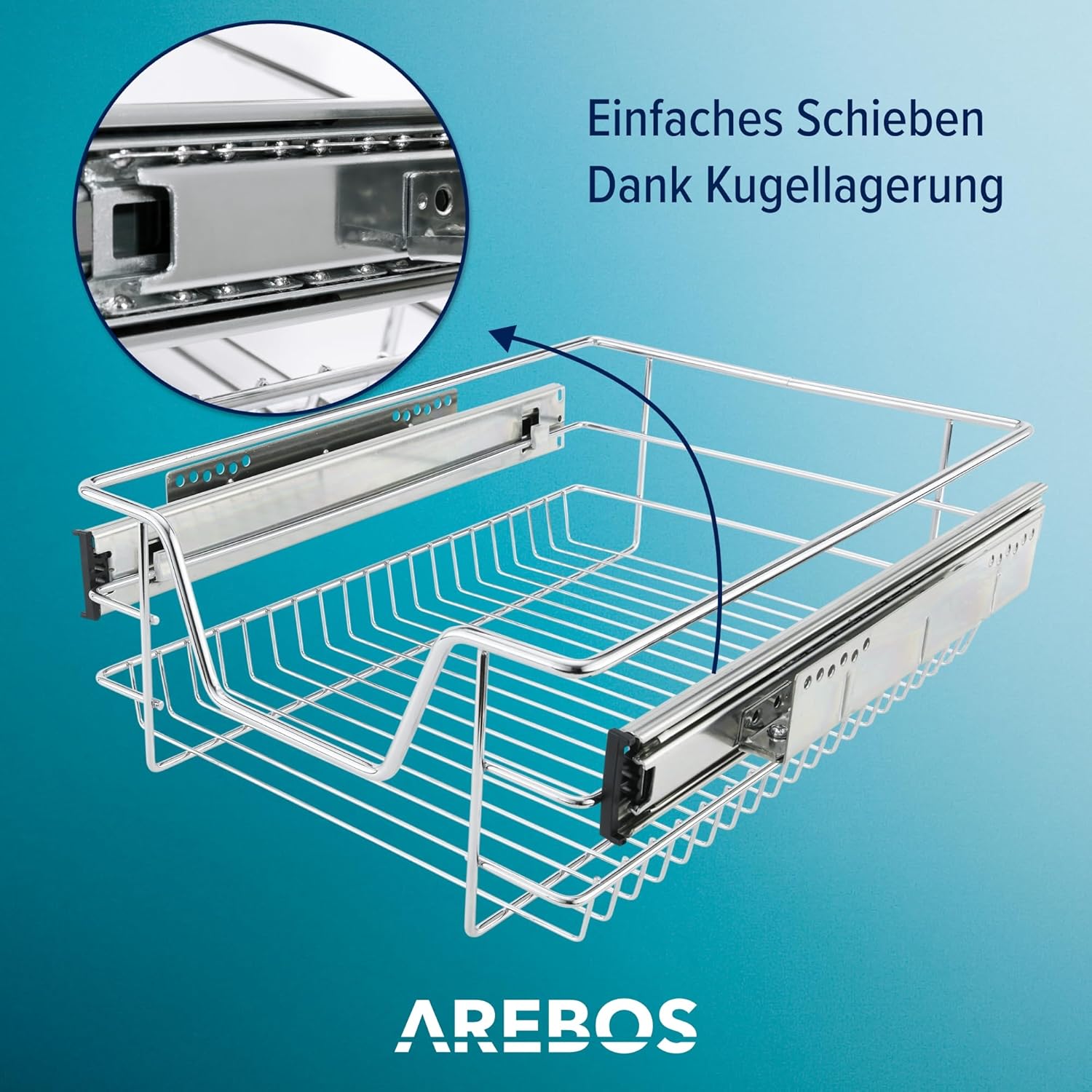 Arebos Telescopische lade - voor kastbreedte 60 cm, verchroomd, set naar keuze, keukenlade, uittrekbaar, lade-inzetstukken voor keukenkast