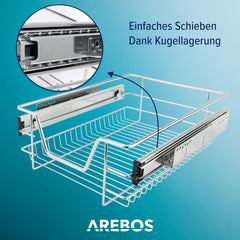 Arebos Telescopische lade - voor kastbreedte 60 cm, verchroomd, set naar keuze, keukenlade, uittrekbaar, lade-inzetstukken voor keukenkast