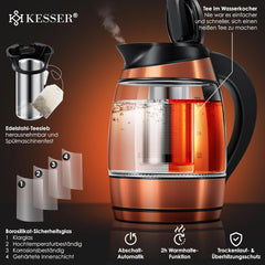 Waterkoker met temperatuurregeling - RVS - met LED - 1.8L - 2200W - Koper