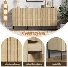 UEV Commode met schuifranden, 150 x 34 x 72 cm, kast met 9 schuifranden, modern dressoir, tv-board, opbergkast, smalle commode, buffet, kast voor woonkamer, slaapkamer, hal (natuur)