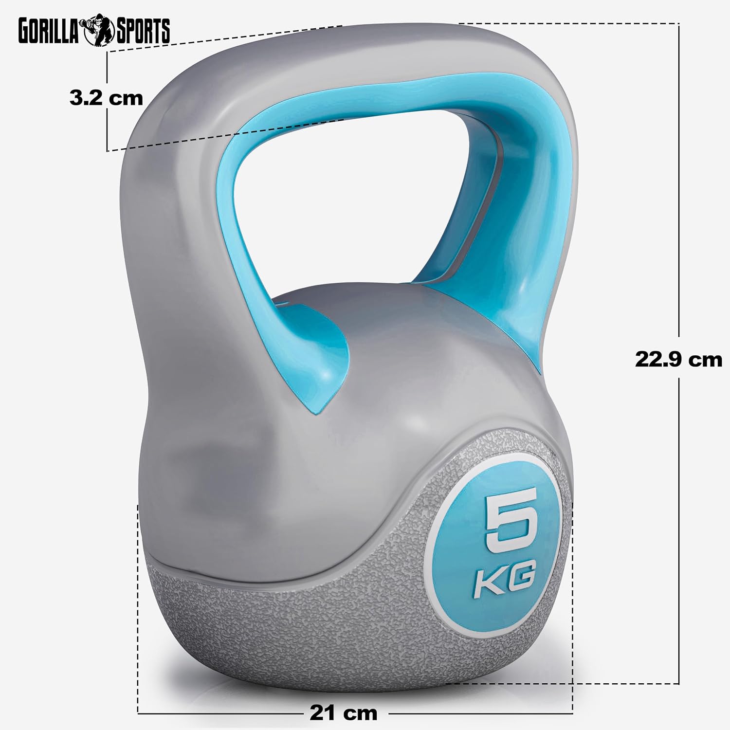 Gorilla Sports Kettlebell Trendy - Kunststof - 5 kg - Grijs - Blauw