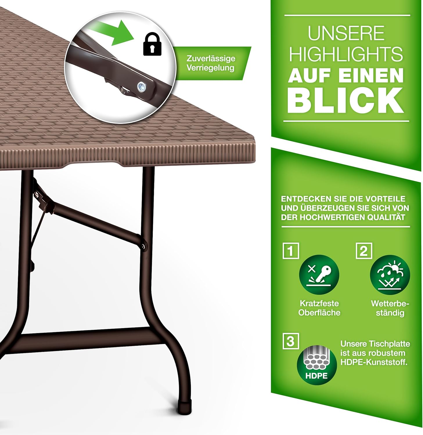 Tillvex® Inklapbare Tafel - Campingtafel - Klaptafel - 180x75cm - Bruin