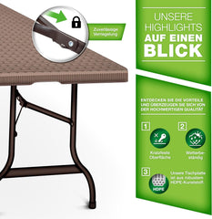 Tillvex® Inklapbare Tafel - Campingtafel - Klaptafel - 180x75cm - Bruin