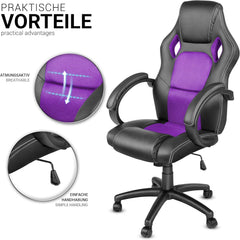 Ergonomische Bureaustoel - Office Chair - Gamestoel - Volwassenen - Zwart/Lila - TRESKO •