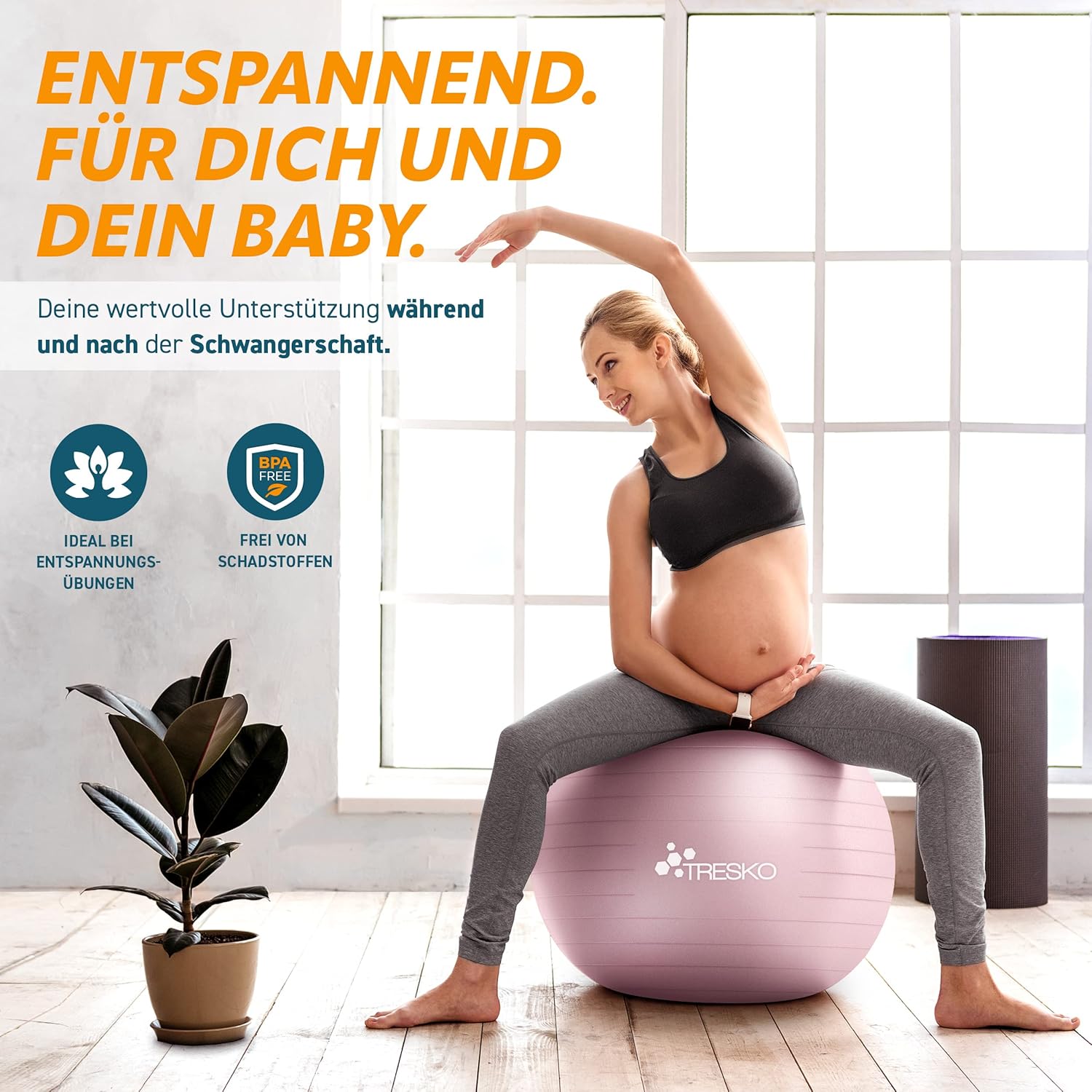 Tresko Fitness bal - Yoga bal - Pilates bal - 65cm - Roze