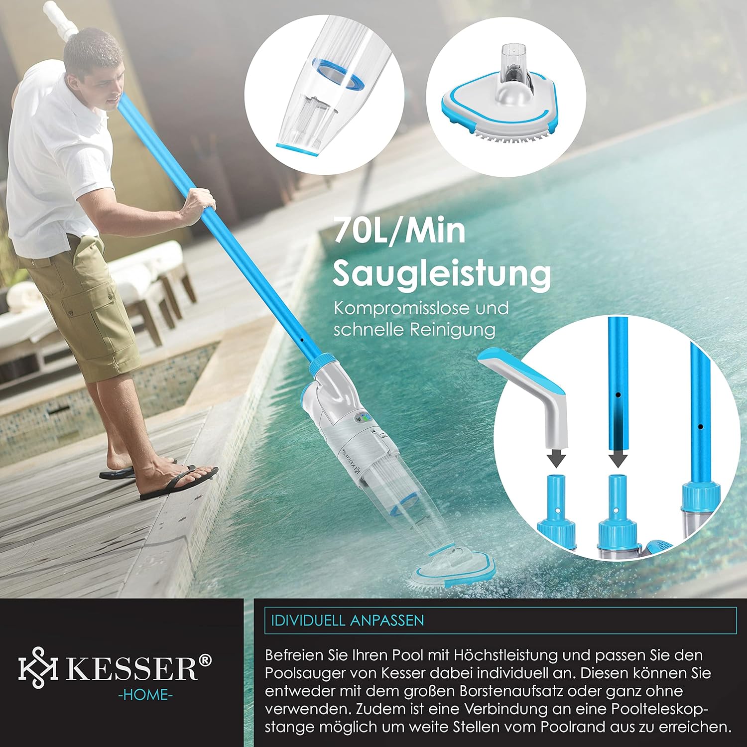 Zwembad stofzuiger - Zwembadstofzuiger - Zwembadreiniger - Blauw - KESSER®