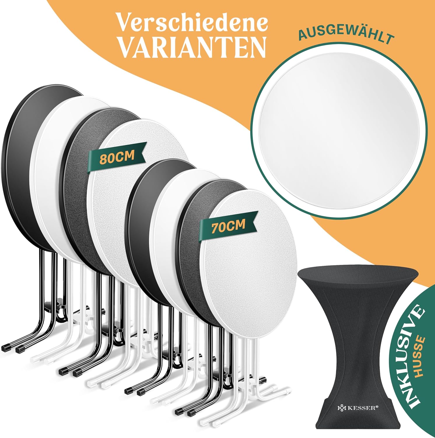 KESSER® Gastro statafel, inklapbaar, bistrotafel, gepoedercoate roestvrijstalen plaat, in hoogte verstelbare poten, feesttafel, diameter 70 cm, binnen en buiten, ontvangsttafel inclusief hoes,