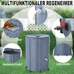 Opvouwbare regenton met schaalverdeling, 750L regenton van mat PVC zeildoek, draagbare watertank met afvoer, vat met deksel, ijsbadvat, IBC-tank regenton accessoires voor de tuin, grijs