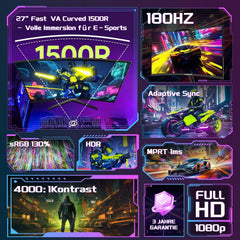 Gaming Monitor - Beeldscherm computer - 27 inch - Curved - 180Hz - FHD - Amzfast