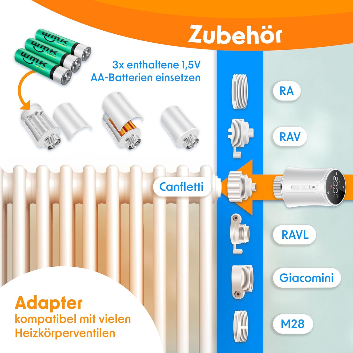KESSER® Radiatorthermostaat, wifi, verwarmingsthermostaat, wifi met Smart Home App bediening, thermostaat Alexa, Google Assistant met 6 radiatorventielen, energie en kosten besparen
