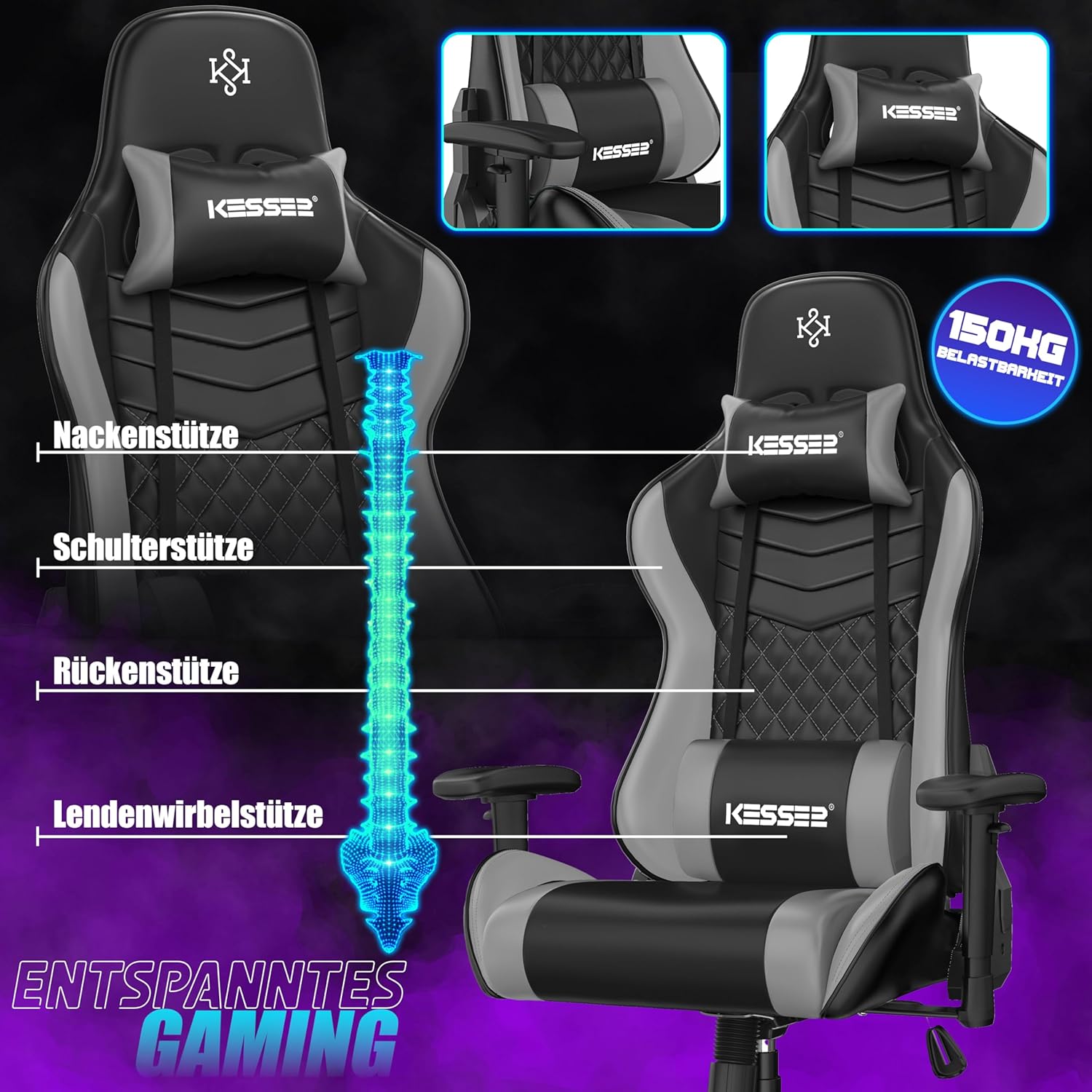 KESSER® Gamingstoel - Bureaustoel - Draaibaar - Zwart