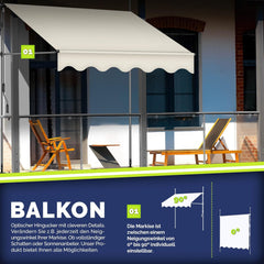 Tillvex® Klemluifel - Balkonluifel zonder boren - 250cm - Verstelbaar - Zand