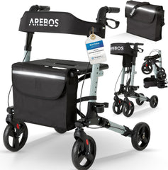 Arebos Lichtgewicht rollator van aluminium, 6-voudig in hoogte verstelbaar, opvouwbaar, incl. stokhouder en afneembare boodschappentas, loophulp met vastzetfunctie, zwart