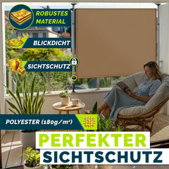 tillvex Klemluifel, verticale luifel met handslinger, zonder boren, inkijkbescherming, uittrekbaar en ondoorzichtig, verticale zonwering, terras, tuin, inkijkbescherming, weerbestendig, taupe, 100x310cm