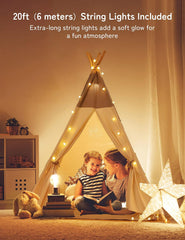 besrey Tipi-tent voor kinderen, tippi-kindertent, kindertent voor binnen en buiten | Speeltent van katoen + lichten + grijze mat