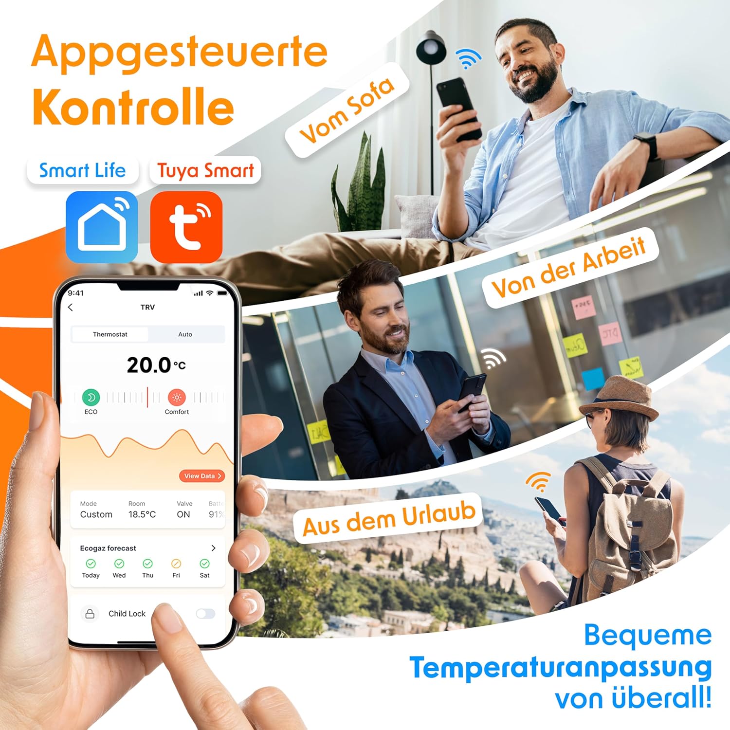 KESSER® Radiatorthermostaat, wifi, verwarmingsthermostaat, wifi met Smart Home App bediening, thermostaat Alexa, Google Assistant met 6 radiatorventielen, energie en kosten besparen