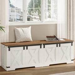 Hzuaneri SB15014X Schoenbank, zitbank met opbergruimte, opbergkast, 2 stevige scharnieren, schuurstijl, 40 x 150 x 48,5 cm, zitkist voor entree, slaapkamer, wit/bruin