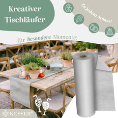 KESSER® Vlies tafelloper - 30cm x 25m - Afwasbaar - Waterafstotend - Grijs